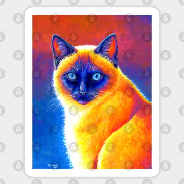 Jewel of the Orient Colorful Siamese Cat Sticker by rebeccawangart